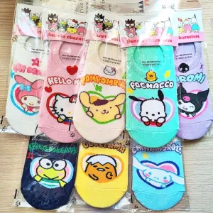 Sanrio Korea Low Cut Socks Heart | Hello Kitty My Melody Kuromi Cinnamoroll Pompompurin Pochacco KeroKeroKeroppi Gudetama - Anti-off Female Socks