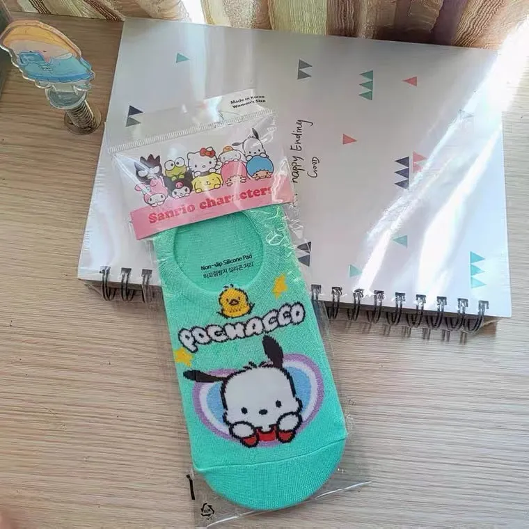 Sanrio Korea Low Cut Socks Heart | Hello Kitty My Melody Kuromi Cinnamoroll Pompompurin Pochacco KeroKeroKeroppi Gudetama - Anti-off Female Socks