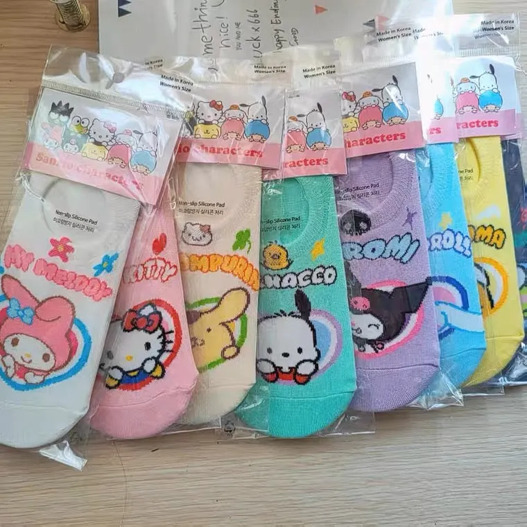 Sanrio Korea Low Cut Socks Heart | Hello Kitty My Melody Kuromi Cinnamoroll Pompompurin Pochacco KeroKeroKeroppi Gudetama - Anti-off Female Socks