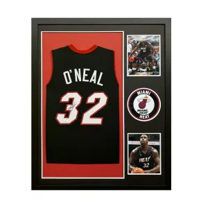 Shaquille O'Neal Signed Miami Heat Vertical Custom Framed Basketball Jersey