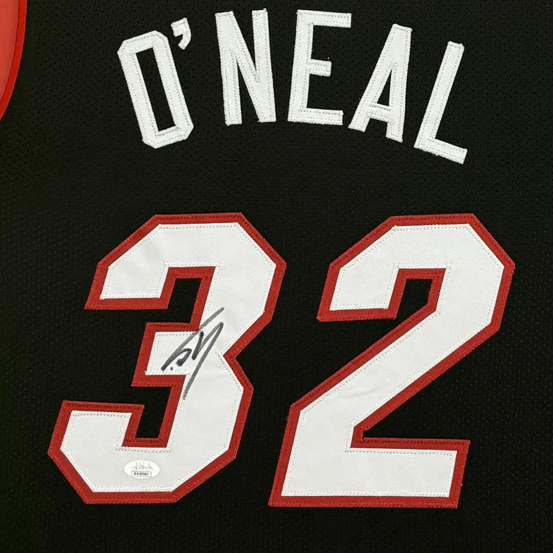 Shaquille O'Neal Signed Miami Heat Vertical Custom Framed Basketball Jersey