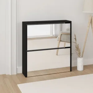 Shoe Cabinet with Mirror 2-Layer Black 63x17x67 cm