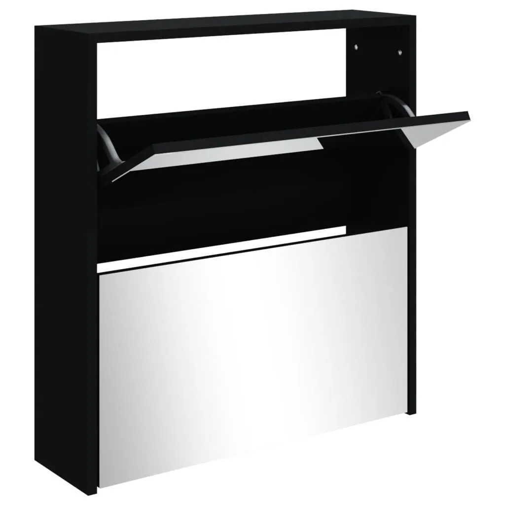 Shoe Cabinet with Mirror 2-Layer Black 63x17x67 cm