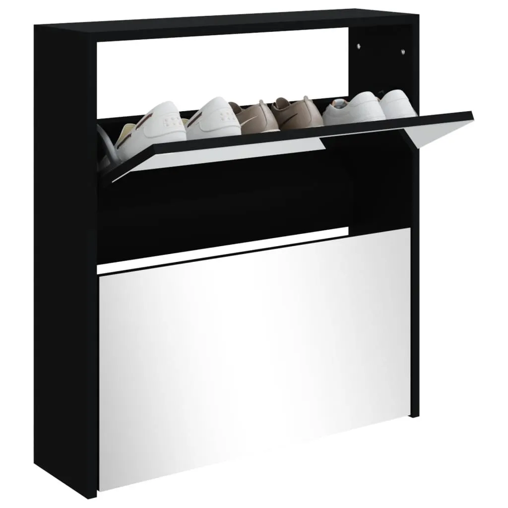 Shoe Cabinet with Mirror 2-Layer Black 63x17x67 cm