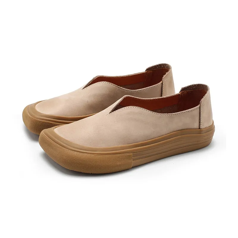 Square Toe Flats Nubuck Leather Loafers For Women Handmade in 5 Colors