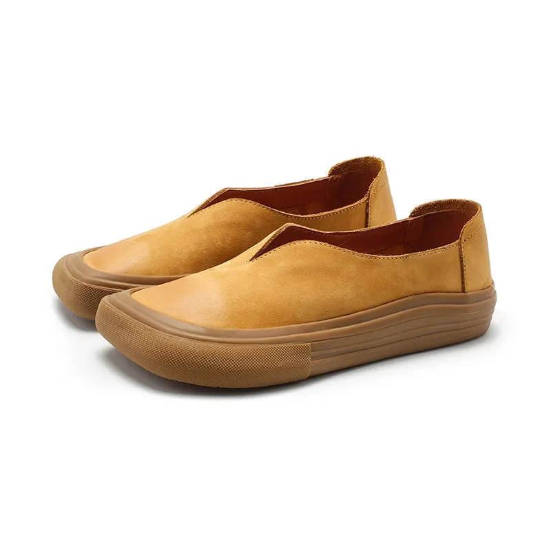 Square Toe Flats Nubuck Leather Loafers For Women Handmade in 5 Colors