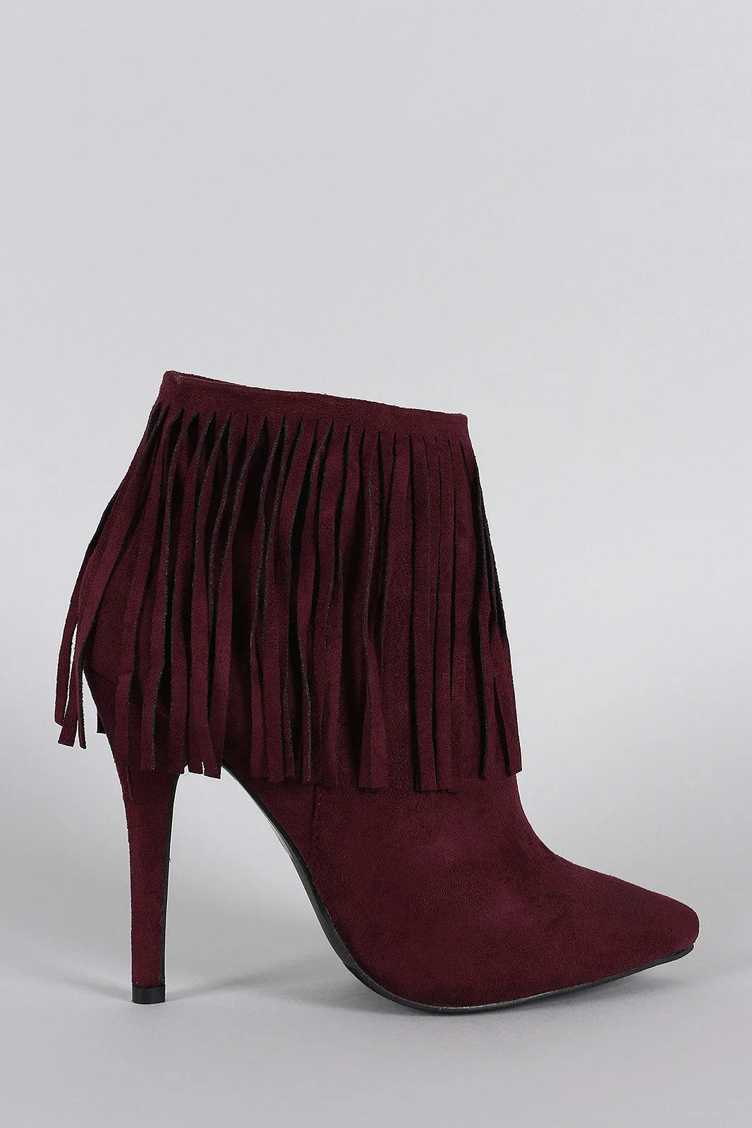 Suede Fringe Pointy Toe Stiletto Booties