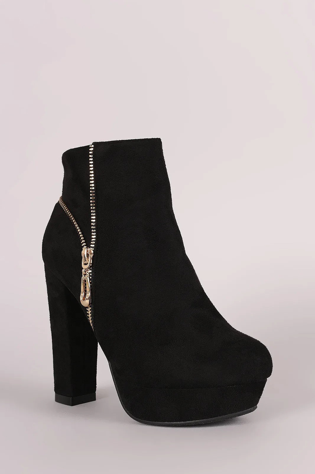 Suede Zip Up Platform Booties