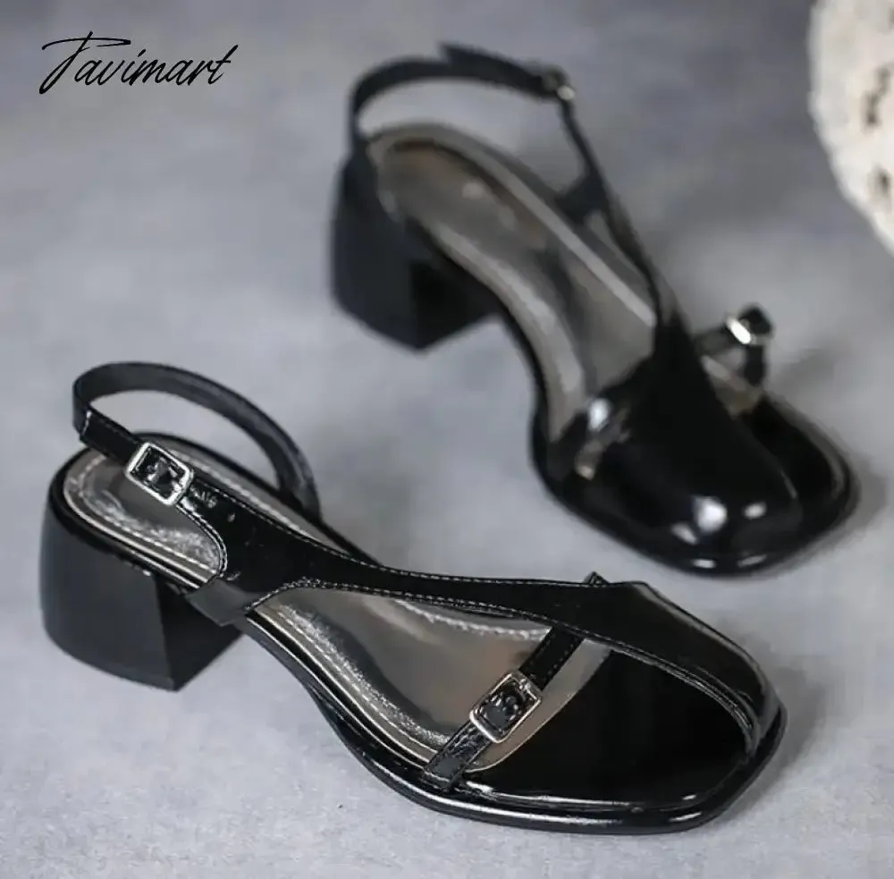 Tavimart Summer Heel Women Sandals Fashion Half Open Toe Narrow Band Thick High Heel Shoes Ladies Rome Elegant Dress Gladiator Sandalias