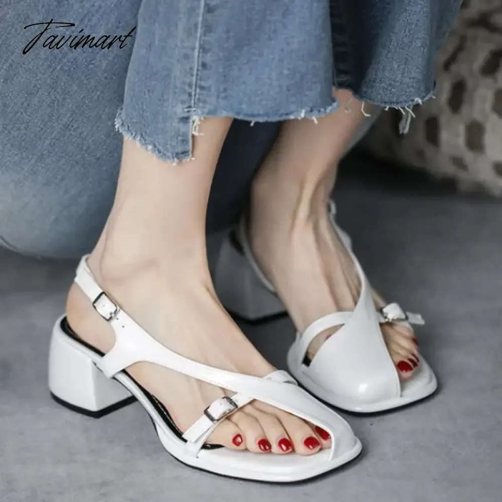 Tavimart Summer Heel Women Sandals Fashion Half Open Toe Narrow Band Thick High Heel Shoes Ladies Rome Elegant Dress Gladiator Sandalias