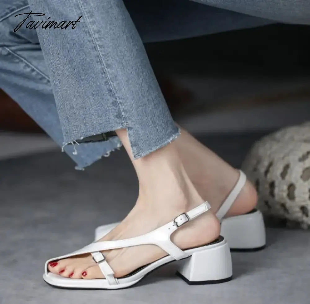 Tavimart Summer Heel Women Sandals Fashion Half Open Toe Narrow Band Thick High Heel Shoes Ladies Rome Elegant Dress Gladiator Sandalias