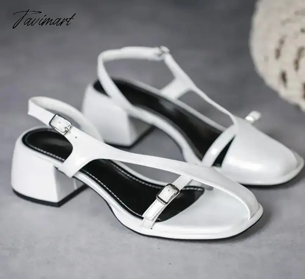 Tavimart Summer Heel Women Sandals Fashion Half Open Toe Narrow Band Thick High Heel Shoes Ladies Rome Elegant Dress Gladiator Sandalias