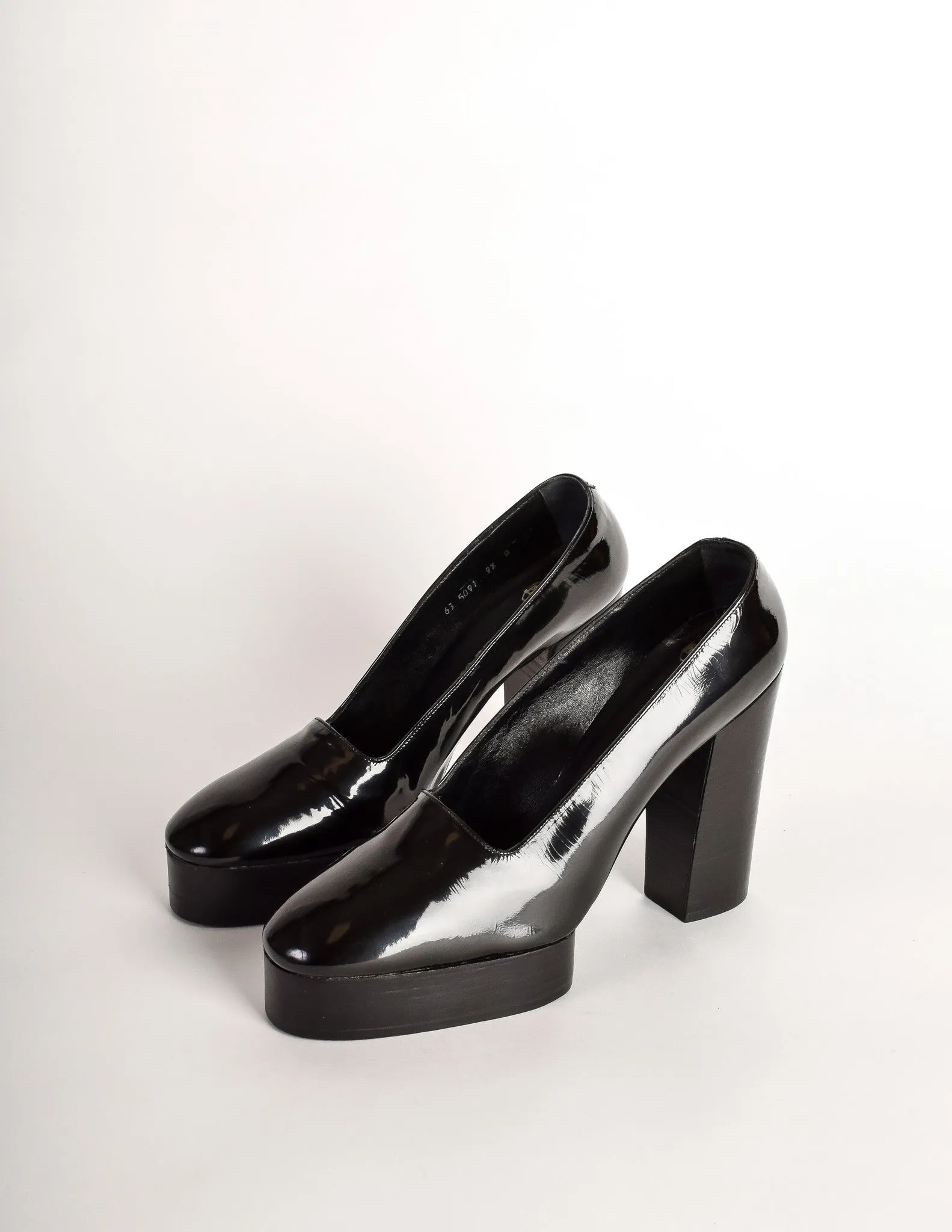 Walter Steiger Vintage Black Patent Leather Platform Heels Shoes