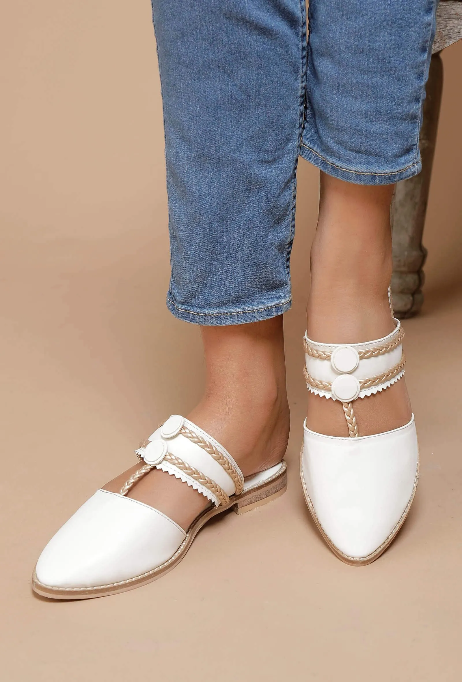 White Sunheri Braided Sliders