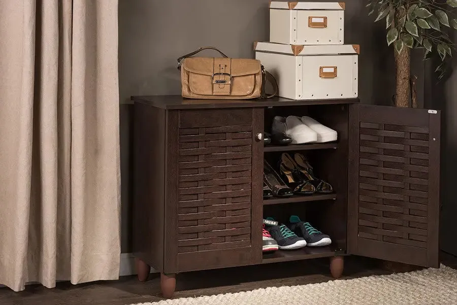 Winda 2-Door Dark Brown Wooden Entryway Shoes Storage Cabinet