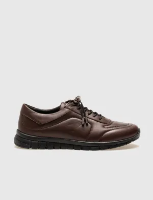 Women Brown Genuine Leather Lace Up Casual Shoes