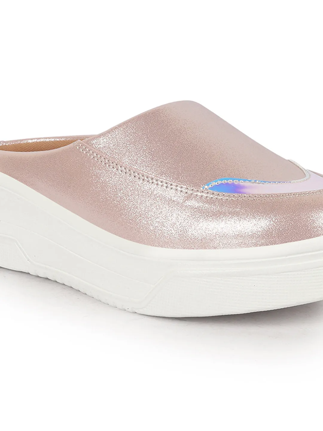 Women Pink Classic Height Enhancer Embellished Back Open Slip On Mule Shoes|All Season Casual Slip On Shoe