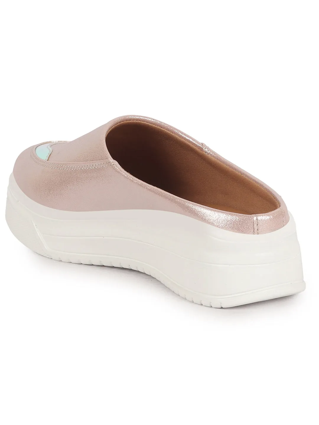 Women Pink Classic Height Enhancer Embellished Back Open Slip On Mule Shoes|All Season Casual Slip On Shoe