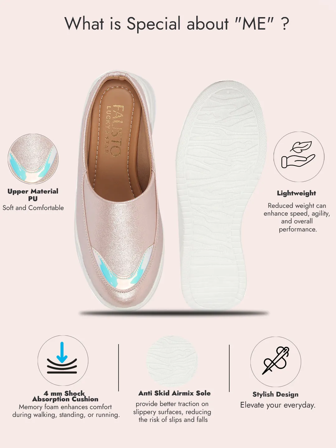 Women Pink Classic Height Enhancer Embellished Back Open Slip On Mule Shoes|All Season Casual Slip On Shoe