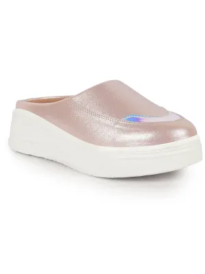 Women Pink Classic Height Enhancer Embellished Back Open Slip On Mule Shoes|All Season Casual Slip On Shoe