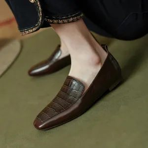 Women's Crocodile-Inspired Flat Loafers Shoes