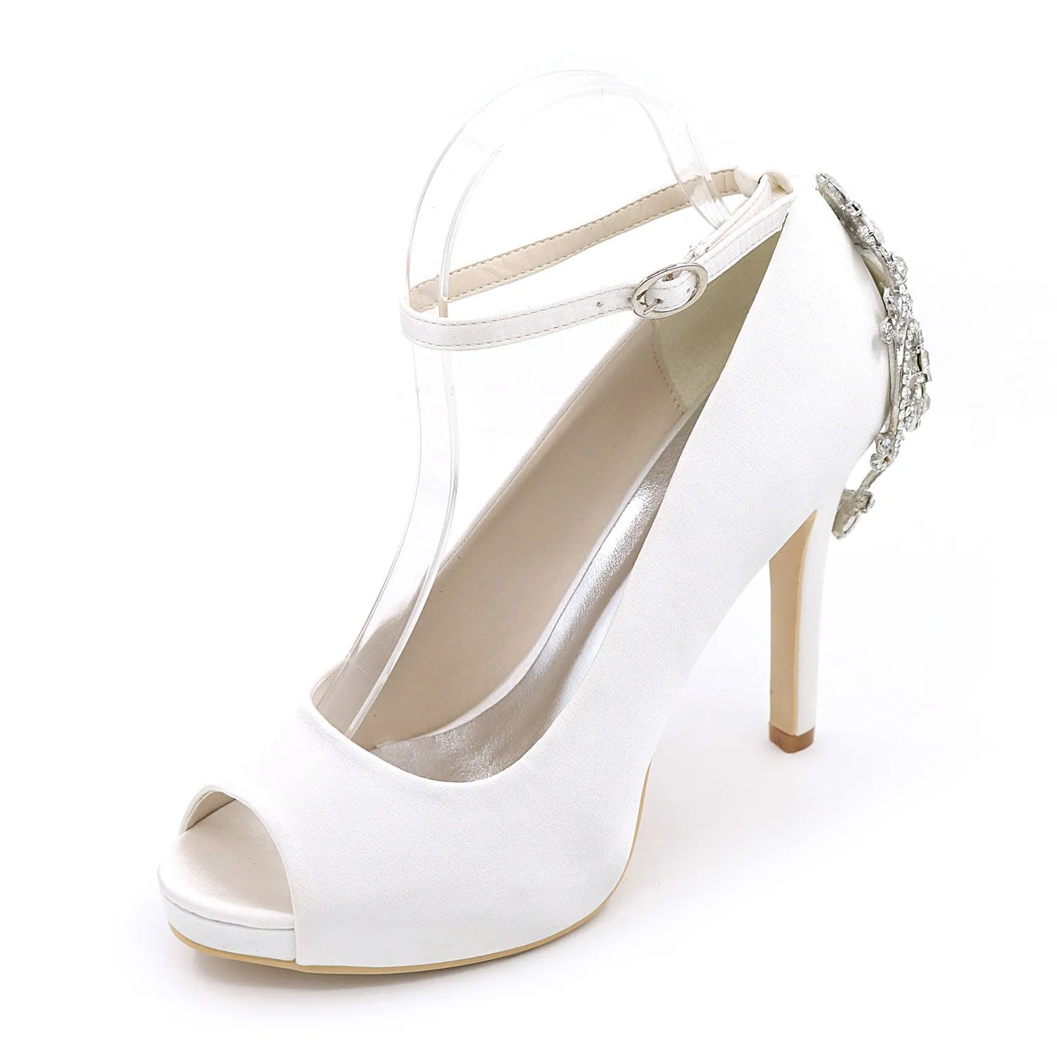 Women's Silk Like Satin Stiletto Heel Pumps With Rhinestone Wedding Shoes Bridal Shoes