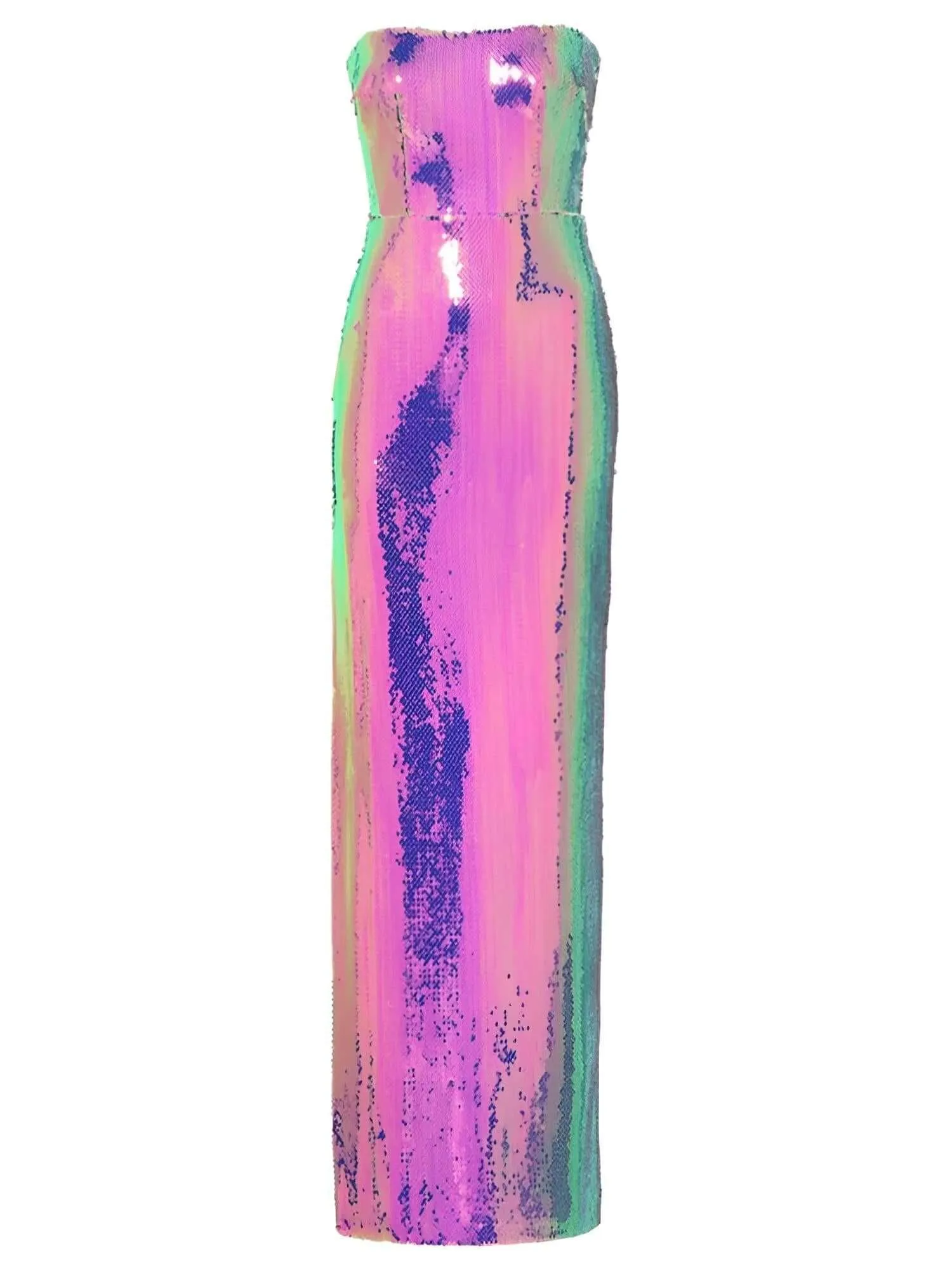 Women's Strapless High Slit Colorful Sequins Custom Evening Party Dress